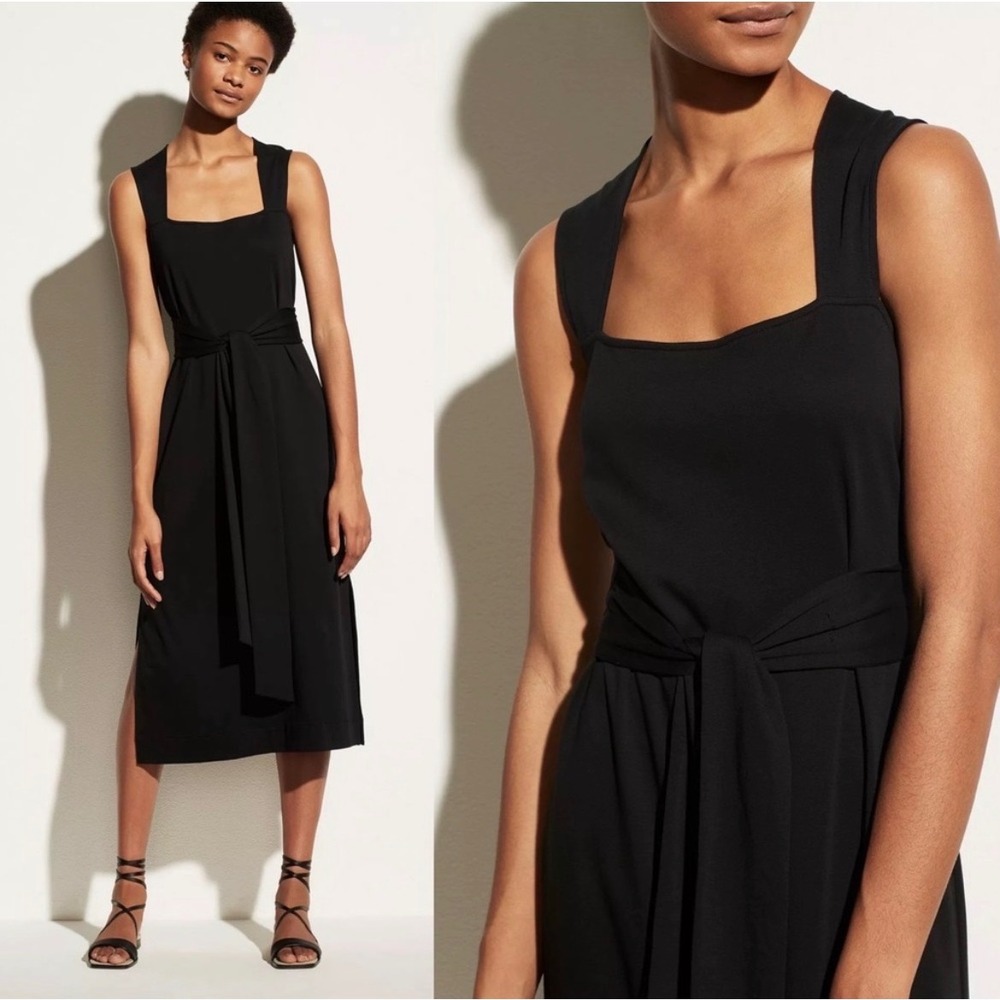 Vince Black Sleeveless Square Neck Midi Maxi Dress Pima Cotton Size XS